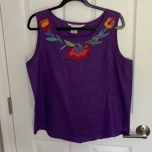 Rediffusion embroidered linen tank size 12 purple